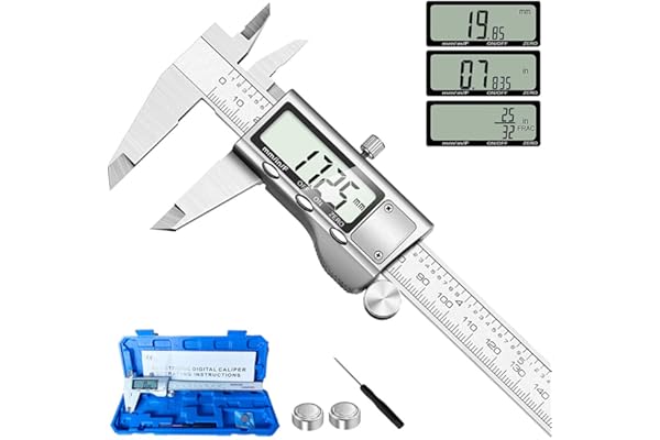 Digital Caliper Measuring Tool, Stainless Steel Vernier Caliper Digital Micrometer with Large LCD Screen, Easy Switch from In