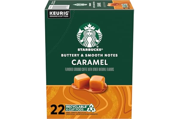Starbucks K-Cup Coffee Pods, Caramel Naturally Flavored Coffee For Keurig Brewers, 100% Arabica, 1 Box (22 Pods)