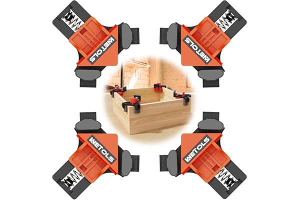 WETOLS Corner Clamp for Woodworking, 90 Degree Right Angle Clamp, Wood Clamps, 4Pcs Adjustable Spring Loaded Woodworking Clam