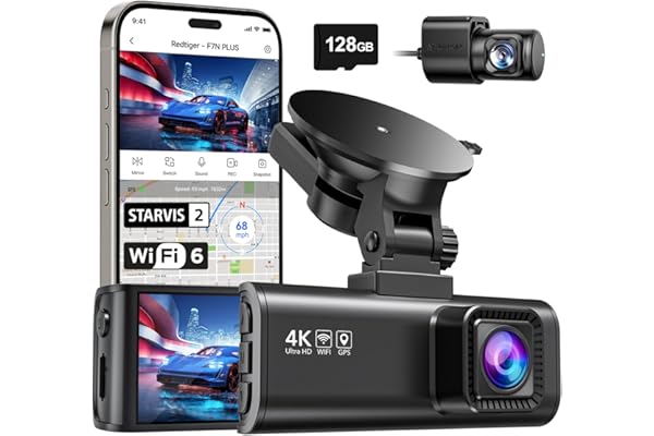 REDTIGER 4K Dash Cam Front Rear, STARVIS 2 Sensor, Free Card Included, 5.8GHz WiFi-20MB/s Fast Download, Dash Camera for Cars