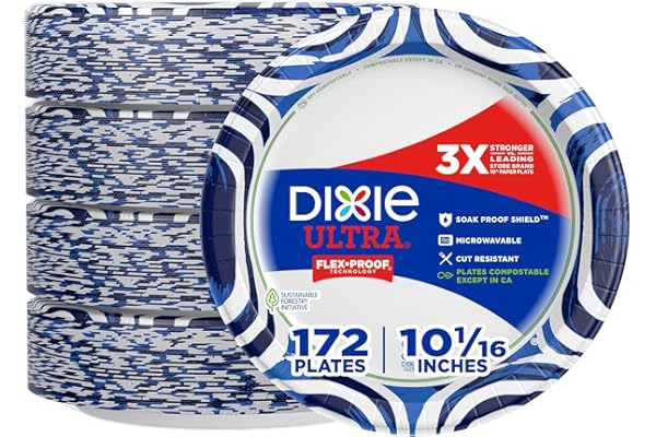 Dixie Ultra, Large Paper Plates, 10 Inch, 43 Count (Pack of 4), 3X Stronger*, Heavy Duty, Microwave-Safe, Soak-Proof, Cut Res