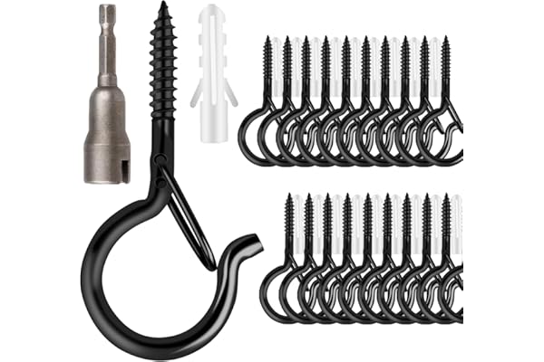 FSAH 36 PCS Q-Hanger Hooks with Safety Buckle, Windproof Screw Hooks for Outdoor String Lights Hanging Christmas Lights, Plan
