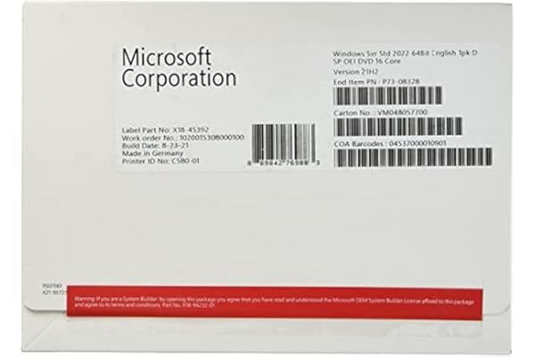 Microsoft Windows Server 2022 Standard | Base License with media and key | 16 Core