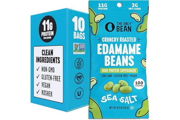 The Only Bean Crunchy Dry Roasted Edamame Snacks (Sea Salt), Healthy High Protein(11g) Keto Food, Low Carb Gluten Free Office