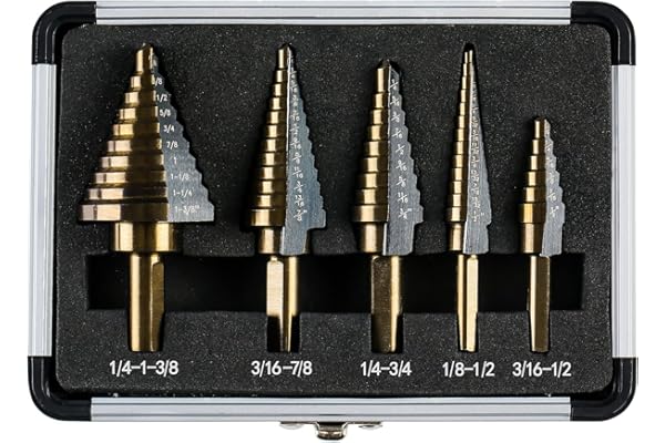 IRONANT Step Drill Bits, 5PCS HSS Titanium Step Drill Bit Set, 50 Sizes High Speed Steel Step Bits for Metal with Aluminum Ca
