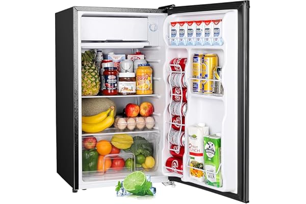 Upstreman 3.2 Cu.Ft Mini Fridge with Freezer, Single Door Mini Fridge, Dorm Fridge, Adjustable Thermostat, Mini Refrigerator