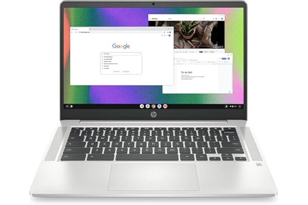 HP Chromebook 14 Laptop, Intel Celeron N4120, 4 GB RAM, 64 GB eMMC, 14" HD Display, Chrome OS, Thin Design, 4K Graphics, Long