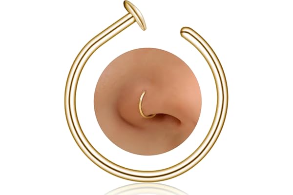 LUCKYJEWUS Small Thin Gold Nose Ring Hoop for Women, 14k Gold Filled or 925 Sterling Silver - 20G/22G/24G Adjustable Nose Pie