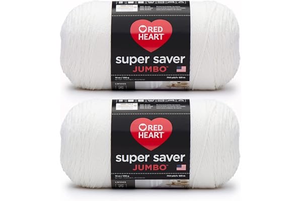 Red Heart Super Saver Jumbo White Yarn - 2 Pack of 396g/14oz - Acrylic - 4 Medium (Worsted) - 744 Yards - Knitting/Crochet