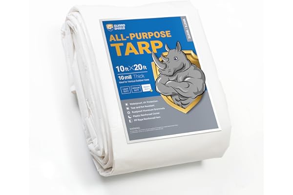 GUARD SHIELD Heavy Duty Tarp 10x20 Feet White Multi Purpose Thick Waterproof Poly Tarp Cover 10mil