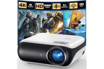 HAPPRUN Native 1080P Bluetooth Mini Projector, Full HD Portable Outdoor Movie Projector with Built-in Speaker, Compatible wit