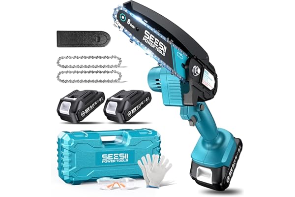 Seesii Mini Chainsaw, 6-inch Mini Chainsaw Cordless, Handheld Electric Power Chain Saw with 2 Batteries, for Tree Trimming Wo