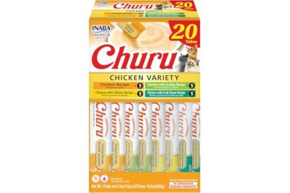 INABA Churu Cat Treats, Lickable, Squeezable Creamy Purée Cat Treat with Green Tea Extract & Taurine, 0.5 Ounces Each Tube, 2