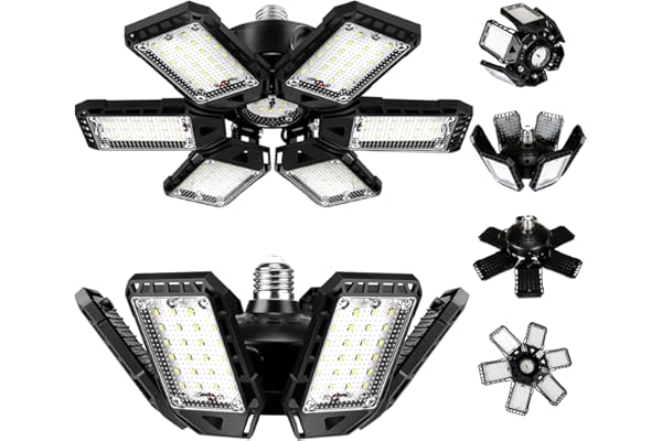 LED Garage Lights Bulb 2 Pack 180W 18000LM 6500K Led Shop Light with 6 Plus 1 Deformable Panels Basement Barn Ceiling Lights