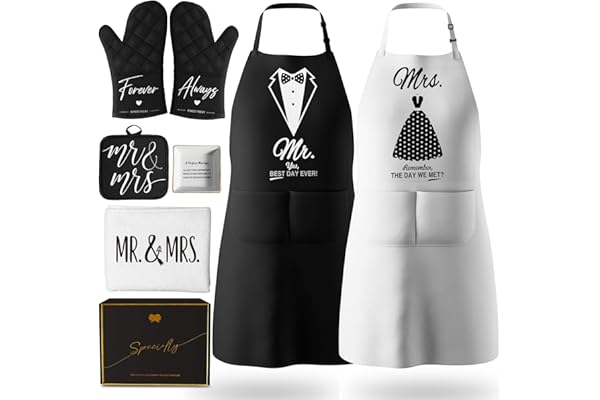 Mr & Mrs Aprons for Couple Gift-Anniversary,Bridal Shower,Wedding,Engagement,Christmas Gifts for Couple,Kitchen Gift Set