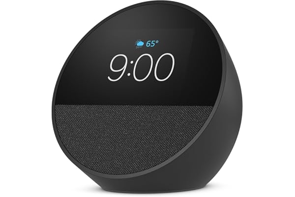 Amazon Echo Spot (newest model), Great for nightstands, offices and kitchens, Smart alarm clock with Alexa+ Early Access, Bla