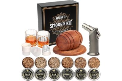Whiskey Smoker Kit with Torch - 6 Flavors Wood Chips, 2 Glasses, 2 Ice Ball Molds - Cocktail Smoker Infuser Kit, Old Fashione