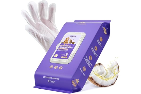 HICC PET Cleaning Deodorizing Glove Wipes for Dogs & Cats, Vet Recommended Hypoallergenic Hydrating & Nourish Fur Pet Groomin