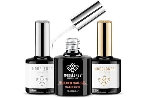 modelones Builder Nail Gel with Gel Top Coat, 3Pcs Clear Builder Nail Kit for Thickening Apex Building Extension Rhinestone G