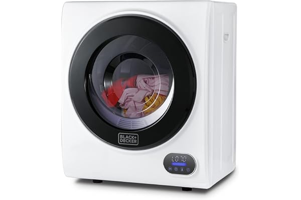 BLACK+DECKER 1.5 Cu. Ft. Compact Dryer, 5.5 lb. Capacity, 850W 120V Vented Electric Drying Machine with Stainless Steel Drum,