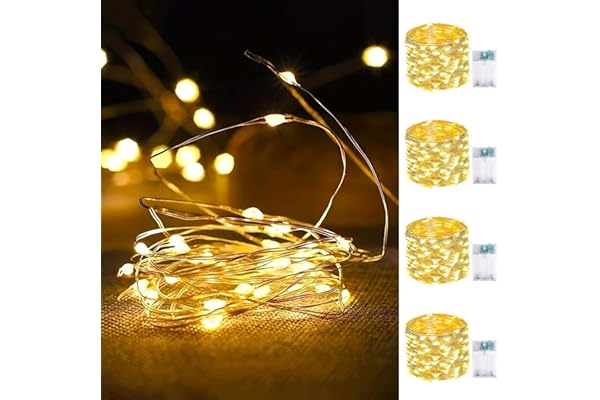 4-Pack Fairy Lights Battery Operated with Timer, Waterproof 16FT 50 LED String Lights Indoor Outdoor, Cuttable Starry Fairy L