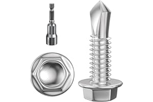 Wensilon (300Pcs) #8×3/4" Hex Washer Head Self Drilling Screws, 410 Stainless Steel Metal SheetScrews，TEK Screws, Sheet Metal