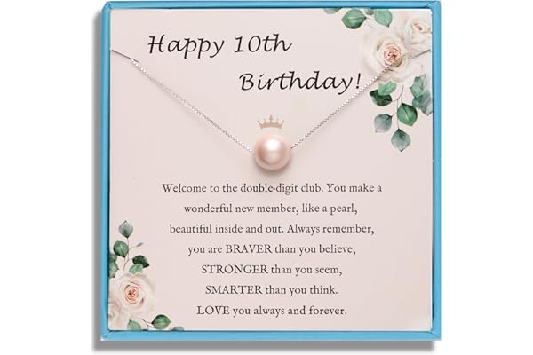 Sereney Birthday Gifts for Girls Women, Sterling Silver Pearl Necklace as 7 9 10 11 13 15 16 18 21 30 40 50 60 Year Old Birth