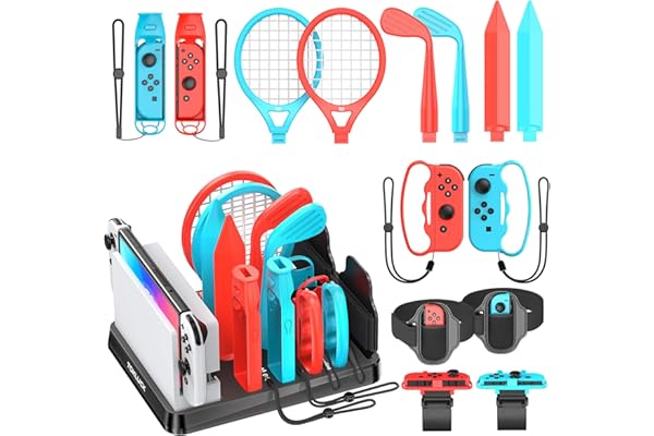 Switch Sports Accessories Bundle with Organizer Station Compatible with Nintendo Switch/ OLED Console & Joy-con, Storage and