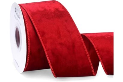 Ribbli Red Velvet Wired Ribbon 2.5 Inch Metallic Red Crushed Velvet Christmas Ribbon for Gift Wrapping Christmas Tree Decorat