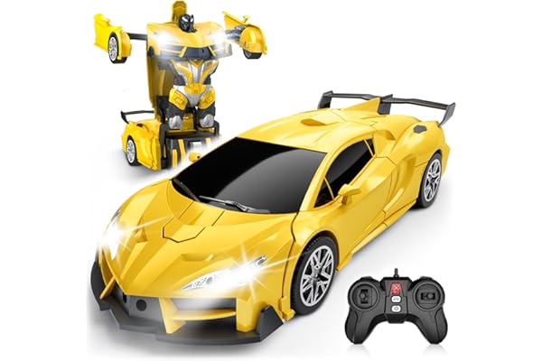 Qumcou Transform Remote Control Car, RC Cars for Boys Age 3-5 6-8, One-Button Transform Toy Cars, 2.4GHz, 360° Spin, 1:16 Sca