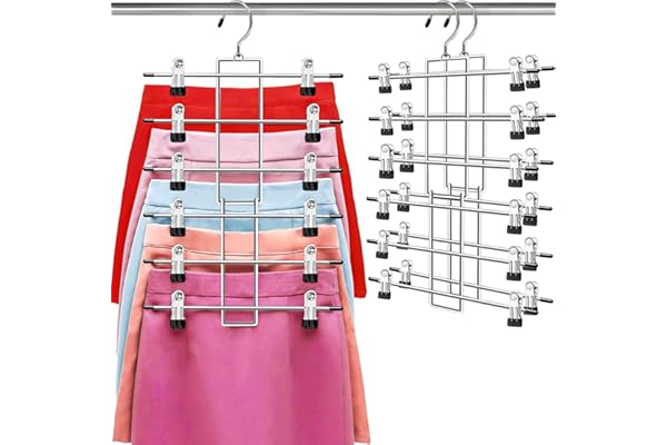 Pants Hangers with Clips,Space Saving Hanging Closet Organizer-6 Tiers Skirt Hangers with 360° Swivel Hook,Closet Organizer-C