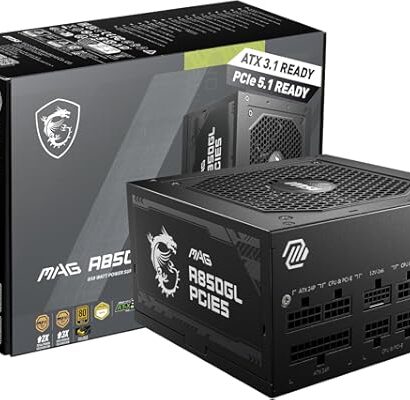 MSI MAG A850GL PCIE5, Fully Modular Compact Gaming 850W Power Supply, 80+ Gold, ATX 3.1 & PCIe 5.1 Ready, Native Dual-Color 1