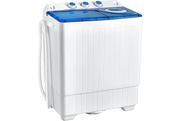COSTWAY, Twin Tub 26lbs Capacity Laundry, 18lbs 8lbs Spinner Combo with Timer Knobs, Built-in Drain Pump, Compact Washer for