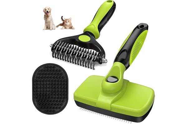 3PCS Self Cleaning Slicker Brush & Pet Grooming Rake & Bath Brush for Dogs,Cats and Horses | Double-Sided Dematting Comb & Sk