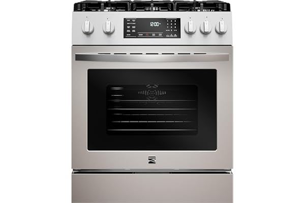 Kenmore Front Control Gas Range Oven with 5 Cooktop Burners, True Convection, Steam and Self Clean, Freestanding Stainless St