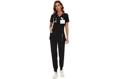 COZYFIT Scrubs for Women Set - Stretch V-Neck Scrub Top & Jogger Pant with 8 Pockets