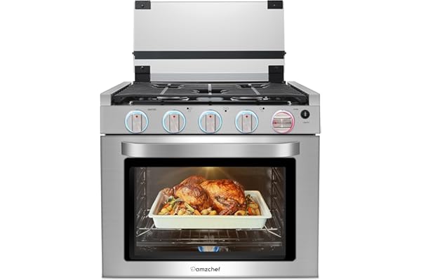 AMZCHEF RV Gas Range Stove 12V. Range Oven for RV Use with 3 Burners,Gas Oven, 28,100BTU, Open Flame Configuration, Knob work