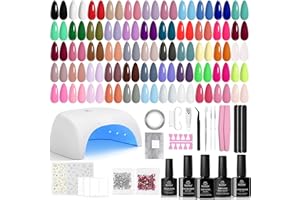 Beetles Gel Nail Polish Kit with U V Light - 80Pcs Color Enchantment 55 Colors Gel Polish Starter Kit with Base Top Coat DIY