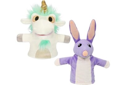 Bluey Unicorse & Bob Bilby Hand Puppet Plush 2-Pack – 8-9” Soft Deluxe Fabric, Embroidered Details, Perfect for Toddler Hands