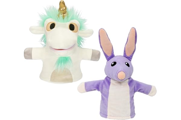 Bluey Unicorse & Bob Bilby Hand Puppet Plush 2-Pack – 8-9” Soft Deluxe Fabric, Embroidered Details, Perfect for Toddler Hands
