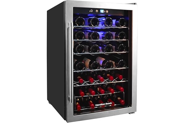 Hamilton Beach HBWF4303, 43-Bottle Wine Cooler Fridge Cellar with Curved Wire Shelves, Digital Control, Mirror Finish