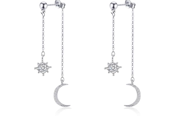 925 Sterling Silver Dangle Earrings for Women Moon and Star Earrings with Cubic Zirconia Celestial Jewelry for Wedding Jewelr
