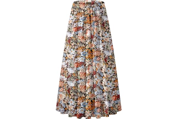 NASHALYLY Women's Chiffon Elastic High Waist Pleated A-Line Flared Maxi Skirts