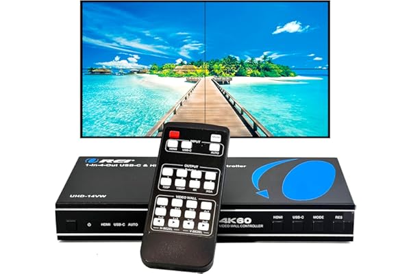 OREI 4K 2x2 HDMI or USB-C Video Wall Controller Processor Display Upto 4K 60hz 2x1, 1x2, 1x3, 1x4 Supports 180 Degree Rotate