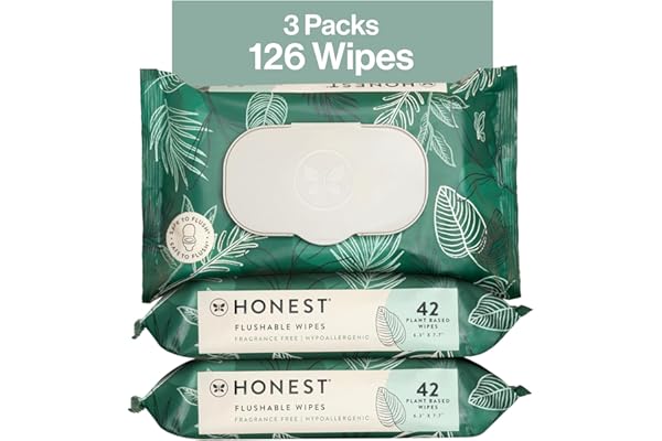 The Honest Company Flushable Wipes for Sensitive Skin Fragrance-Free Hypoallergenic pH-Balanced Feminine 99% Water Safe-to-Fl