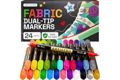 ARTISTRO 24 Dual-Tip Fabric Markers - Fabric Decorating Kit - Permanent for Clothes - Acrylic Paint Pens for Sneakers, Bags,