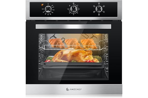 AMZCHEF 24" Single Wall Oven, 2.65 Cu.ft. Built-in Electric Wall Oven with 5 Cooking Functions, 360° ROTATING ROTISSERIE, 220