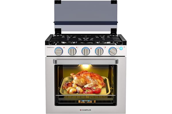 CAMPLUX Classic RV Stove Propane Range 21 Inches, Propane Oven with 3 Burners Cooktop for RV, RV Propane Oven Stove Combo 28,