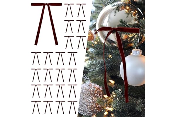 SIMISI RIBBON 24 Pcs Burgundy Velvet Christmas Tree Bows Door Garland Decor Vintage Wreath Bow (3/8'' Wide, 5 * 7 inch)