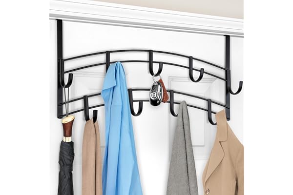 LYNK Professional® Home™ Over Door Hooks Rack - 9 Hook Over Door Hanger - Over Door Towel Rack - Hanging Towels or Clothes -